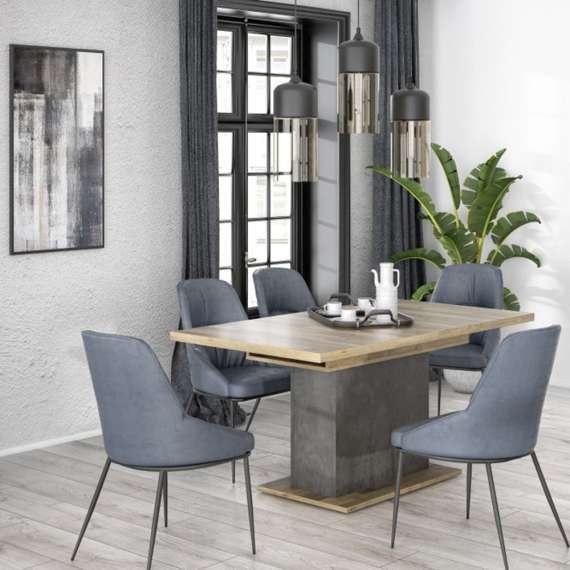 Sofabord RICCIANO - 120-160x70 cm - mørk betong - stav eik