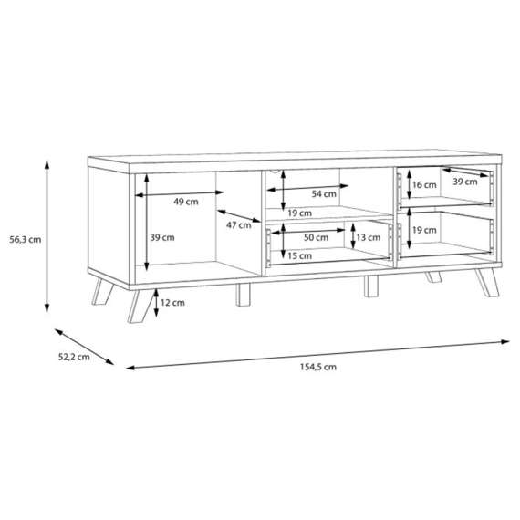 Tv-benk RICCIANO - 155x57 cm - 1 dør - 2 skuffer - mørk betong - stav eik