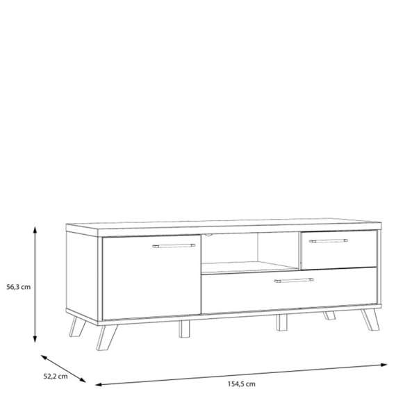 Tv-benk RICCIANO - 155x57 cm - 1 dør - 2 skuffer - mørk betong - stav eik