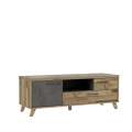 Tv-benk RICCIANO - 155x57 cm - 1 dør - 2 skuffer - mørk betong - stav eik
