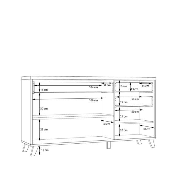 Skjenk RICCIANO - 174x95 cm - 3 dører - 3 skuffer - mørk betong - stav eik
