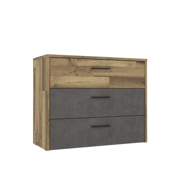 Kommode RICCIANO - 100x80 cm - 3 skuffer - mørk betong - stav eik