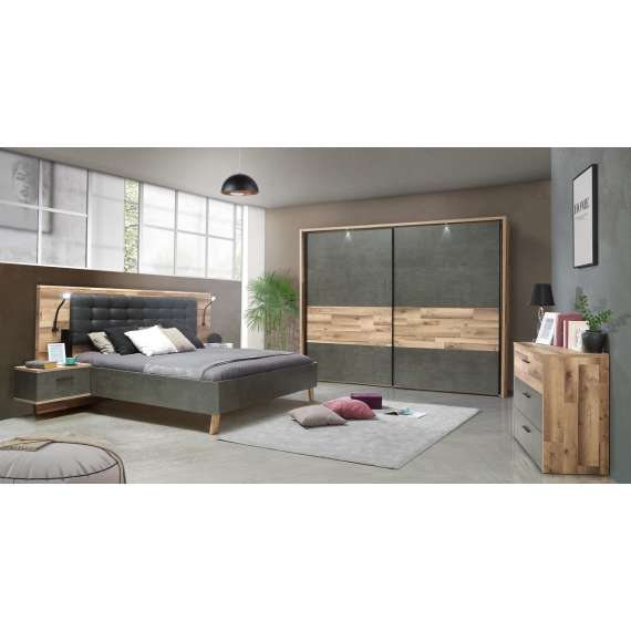 Kommode RICCIANO - 100x80 cm - 3 skuffer - mørk betong - stav eik