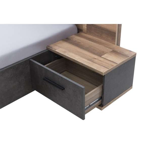 Seng RICCIANO med nattbord 160x200 cm - mørk betong - stav eik