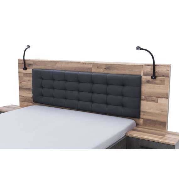 Seng RICCIANO med nattbord 160x200 cm - mørk betong - stav eik