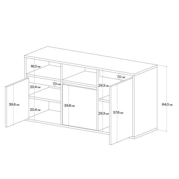 Skjenk Ubbe WTV3 150-180x64 cm - 3 dører - veggmontert - velg farge selv