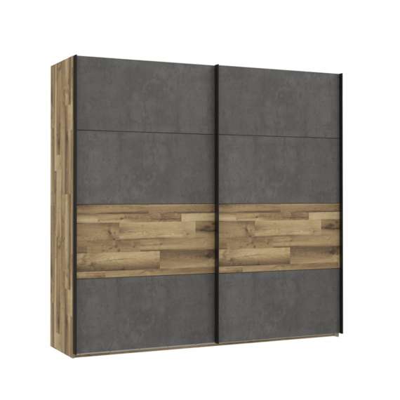 Garderobeskap RICCIANO 220x210 - mørk betong + stav eik