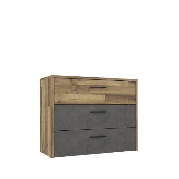Kommode RICCIANO - 100x80 cm - 3 skuffer - mørk betong - stav eik