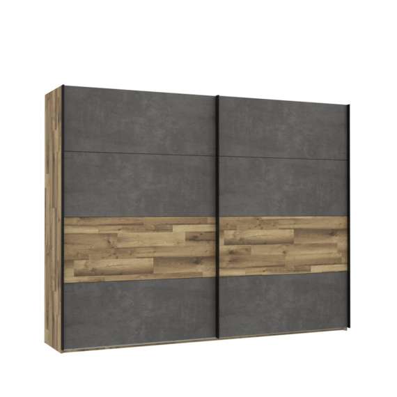 Garderobeskap RICCIANO 270x210 - mørk betong + stav eik