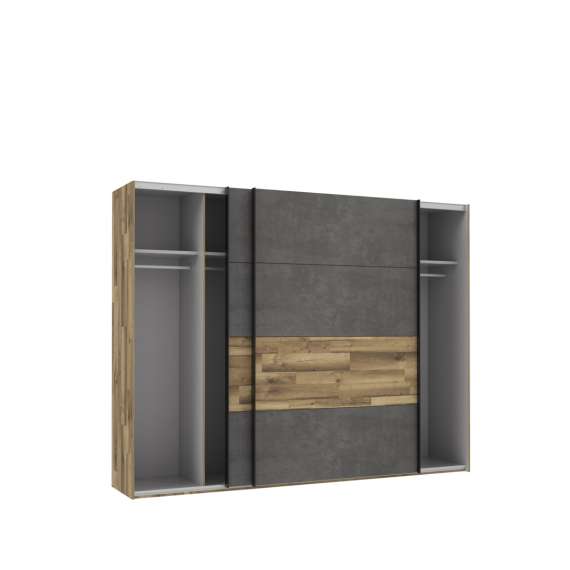 Garderobeskap RICCIANO 270x210 - mørk betong + stav eik