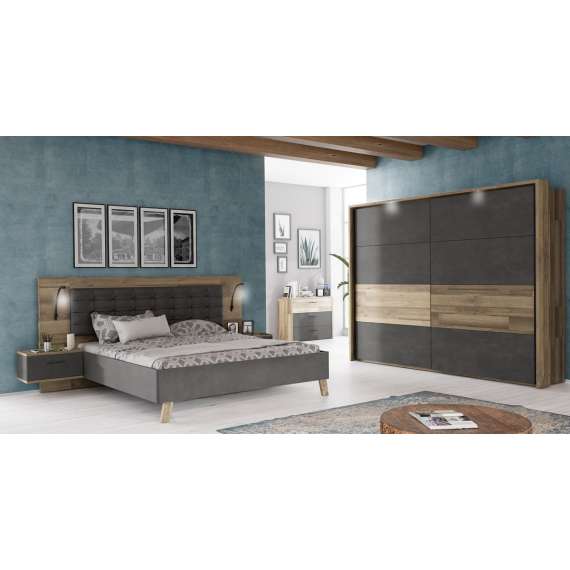 Garderobeskap RICCIANO 270x210 - mørk betong + stav eik