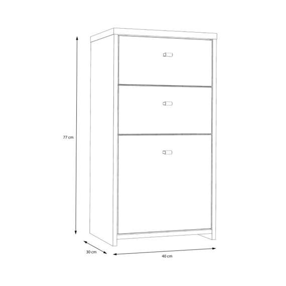 Skjenk BEST - 40x77 cm - eik artisan - hvit matt - 1dør - 3 skuffer