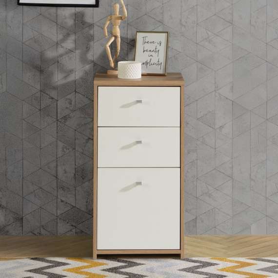 Skjenk BEST - 40x77 cm - eik artisan - hvit matt - 1dør - 3 skuffer