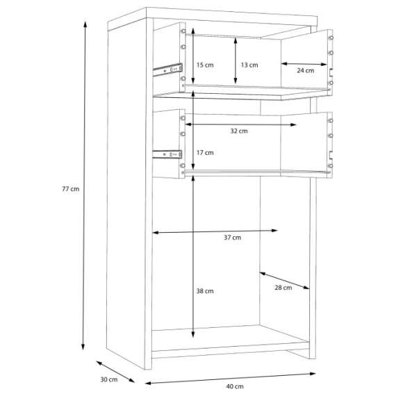 Skjenk BEST - 40x77 cm - eik artisan - hvit matt - 1dør - 3 skuffer