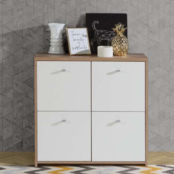 Skjenk BEST - 77x77 cm - eik artisan - hvit matt - 4dører