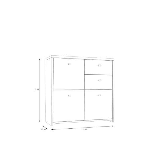 Skjenk BEST - 77x77 cm - eik artisan - hvit matt - 3 dører - 2 skuffer