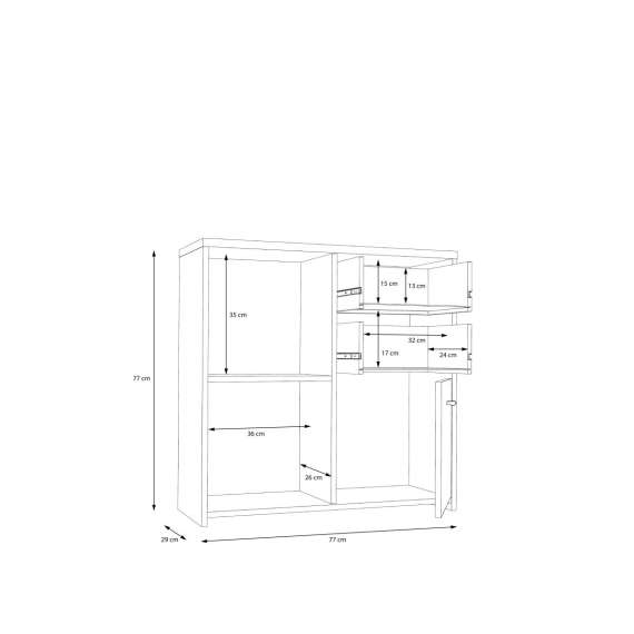 Skjenk BEST - 77x77 cm - eik artisan - hvit matt - 3 dører - 2 skuffer