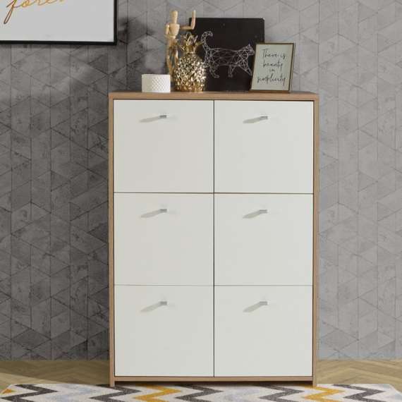 Skjenk BEST - 77x112 cm - eik artisan - hvit matt - 6 dører