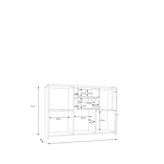 Skjenk BEST - 114x77 cm - eik artisan - hvit matt - 5 dører - 2 skuffer