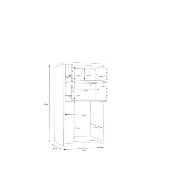 Skjenk BEST - 40x77 cm - mørk betong - wood vintage - 1dør - 3 skuffer
