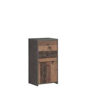Skjenk BEST - 40x77 cm - mørk betong - wood vintage - 1dør - 3 skuffer