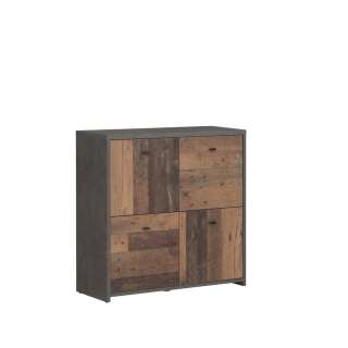 Skjenk BEST - 77x77 cm - mørk betong - wood vintage - 4dører