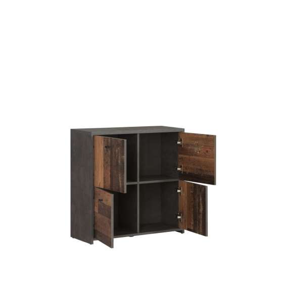 Skjenk BEST - 77x77 cm - mørk betong - wood vintage - 4dører