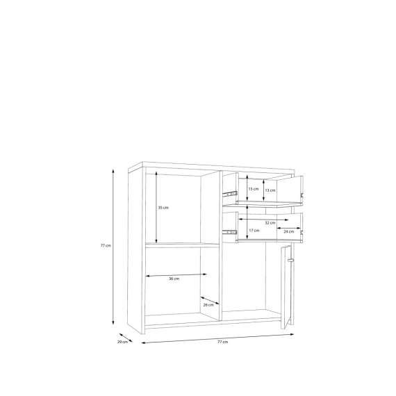 Skjenk BEST - 77x77 cm - mørk betong - wood vintage - 3 dører - 2 skuffer
