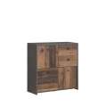 Skjenk BEST - 77x77 cm - mørk betong - wood vintage - 3 dører - 2 skuffer