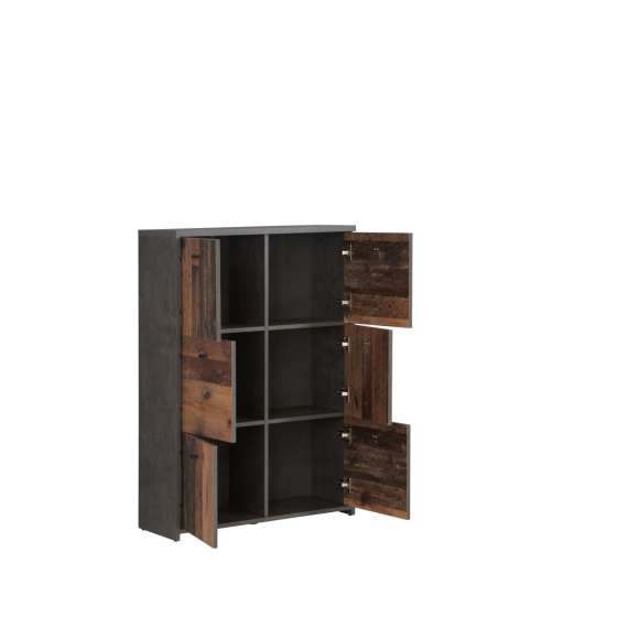 Skjenk BEST - 77x112 cm - mørk betong - wood vintage - 6 dører
