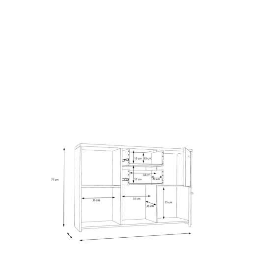 Skjenk BEST - 114x77 cm - mørk betong - woody vintage - 5 dører - 2 skuffer