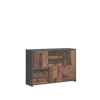 Skjenk BEST - 114x77 cm - mørk betong - woody vintage - 5 dører - 2 skuffer