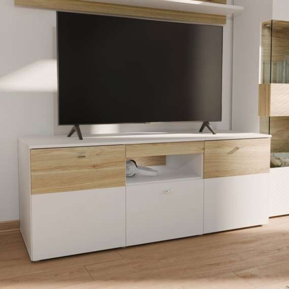 Tv-benk COMO - 150x59 cm -  secret grå - eik mauvella - 1 skuff - 2 dører