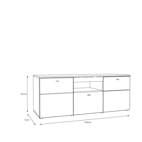 Tv-benk COMO - 150x59 cm -  secret grå - eik mauvella - 1 skuff - 2 dører
