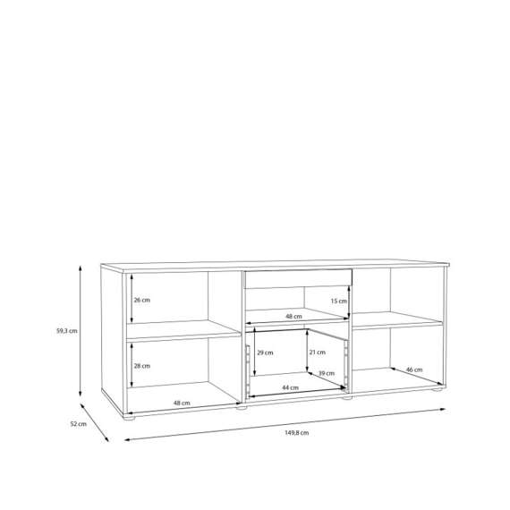 Tv-benk COMO - 150x59 cm -  secret grå - eik mauvella - 1 skuff - 2 dører