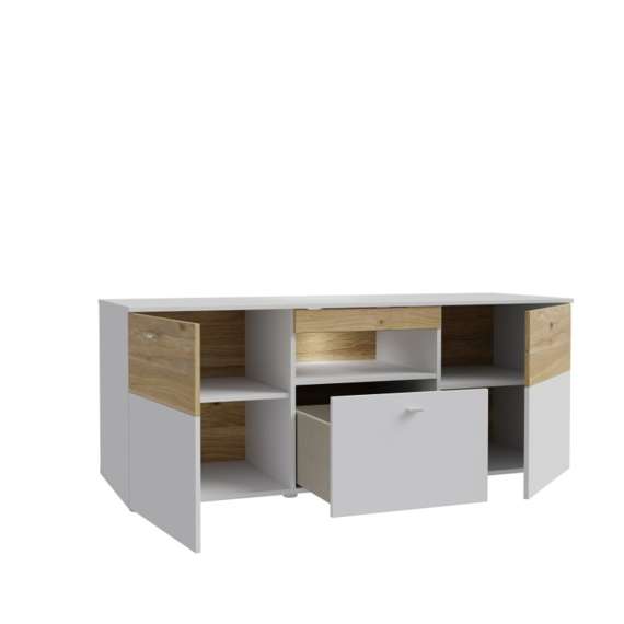 Tv-benk COMO - 150x59 cm -  secret grå - eik mauvella - 1 skuff - 2 dører