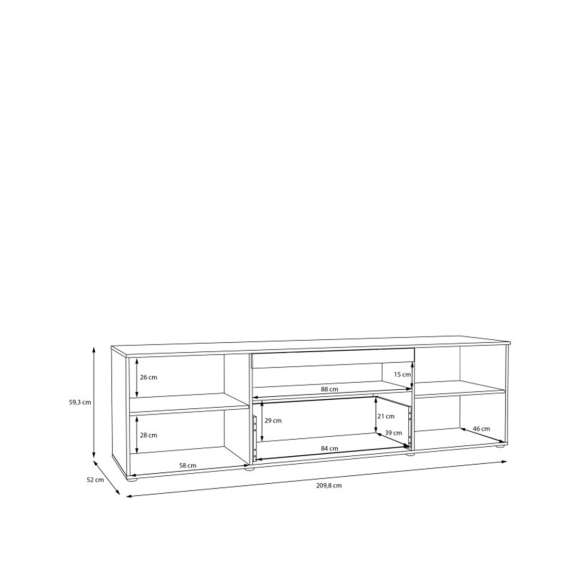Tv-benk COMO - 210x59 cm -  secret grå - eik mauvella - 1 skuff - 2 dører