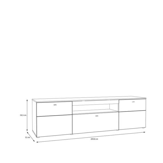 Tv-benk COMO - 210x59 cm -  secret grå - eik mauvella - 1 skuff - 2 dører