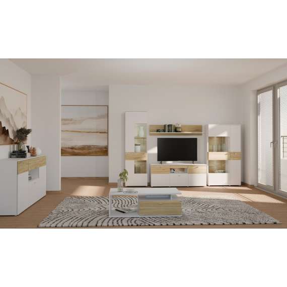 Tv-benk COMO - 210x59 cm -  secret grå - eik mauvella - 1 skuff - 2 dører