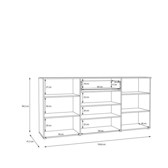 Skjenk COMO - 195x95 cm -  secret grå - eik mauvella - 1 skuff - 3 dører
