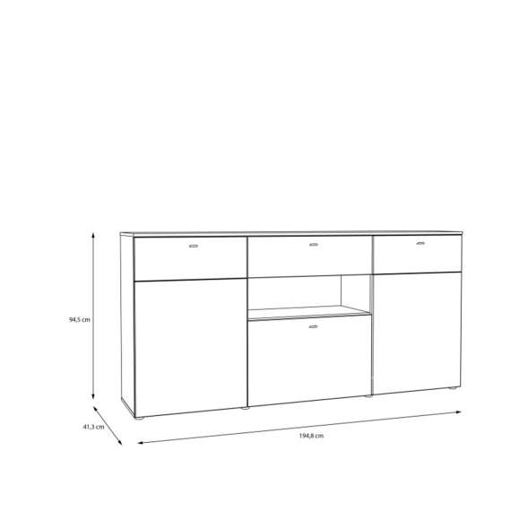 Skjenk COMO - 195x95 cm -  secret grå - eik mauvella - 1 skuff - 3 dører