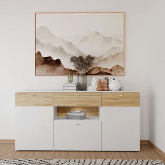 Skjenk COMO - 195x95 cm -  secret grå - eik mauvella - 1 skuff - 3 dører