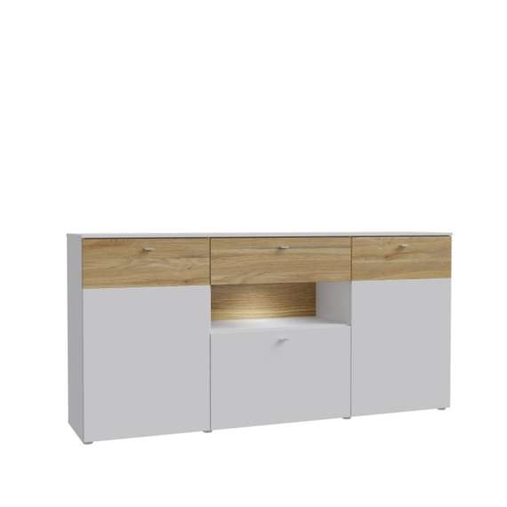 Skjenk COMO - 195x95 cm -  secret grå - eik mauvella - 1 skuff - 3 dører