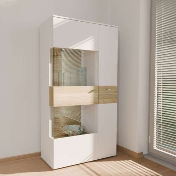 Vitrineskap COMO - 90x168 cm -  secret grå - eik mauvella - 2 dører