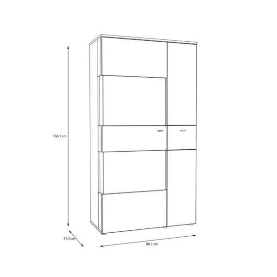 Vitrineskap COMO - 90x168 cm -  secret grå - eik mauvella - 2 dører