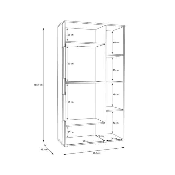 Vitrineskap COMO - 90x168 cm -  secret grå - eik mauvella - 2 dører