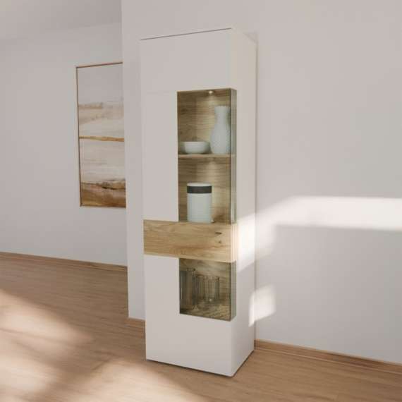 Vitrineskap COMO - 60x203 cm - secret grå - eik mauvella - 1 dør