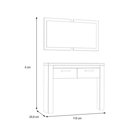 Konsollbord med speil DURO 115x176 cm - eik cabezone - eik riviera