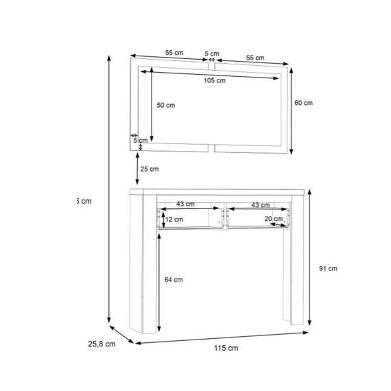 Konsollbord med speil DURO 115x176 cm - eik cabezone - eik riviera