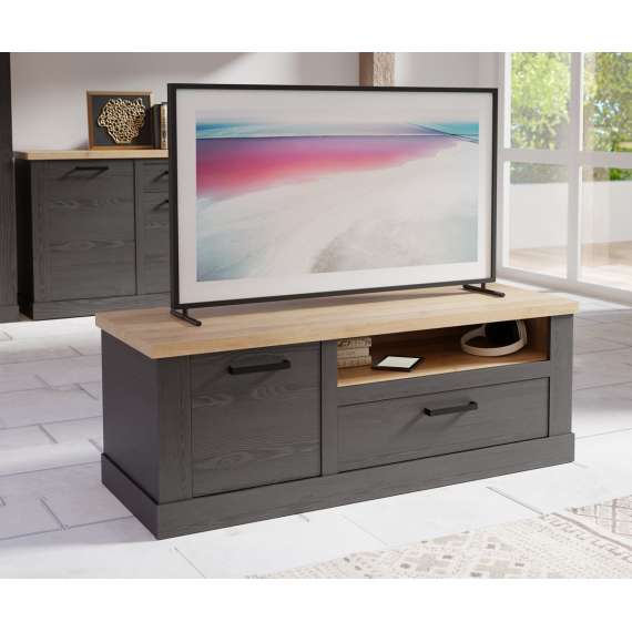 Tv-benk DURO 140x52 cm - 1 dør - 1 skuff - eik cabezone - eik riviera